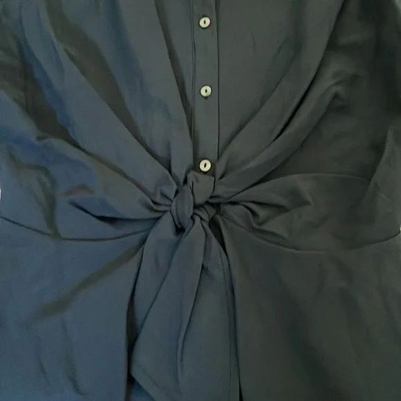 Dark Blue Tie Front Collar Blouse - Picture 2 of 3
